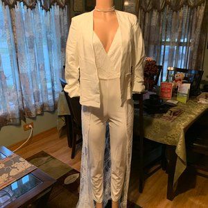 White Sleeveless Jumpsuit w/ Lace Train Detail